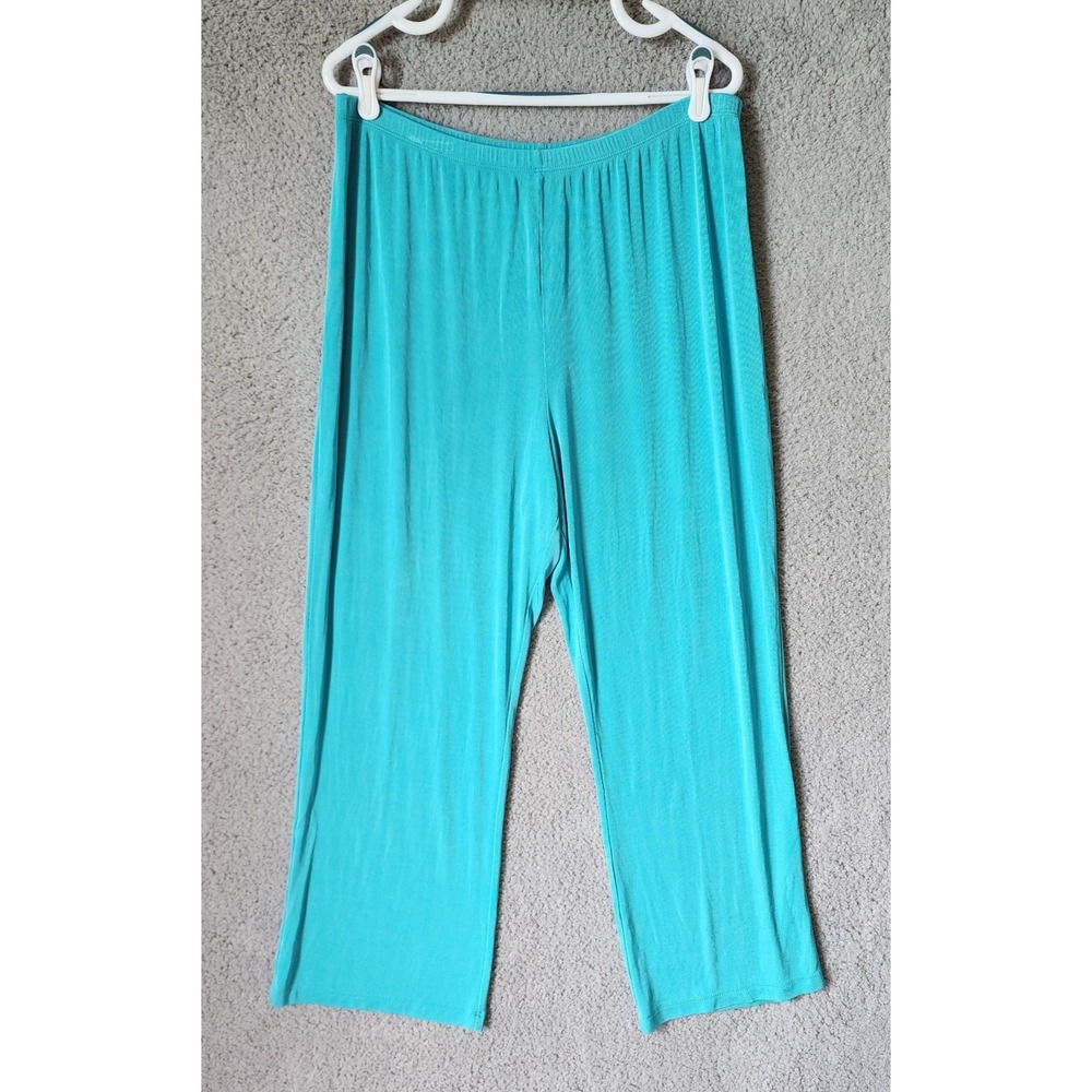 Slinky Brand Pants Women 1X Light Blue‎ Elastic Waist Straight Leg Travel Knit